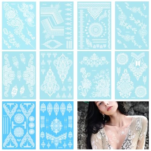 MAYCREATE® 10 Sheets White Temporary Tattoo Sticker For Women Girls, Waterproof Fake Tattoos Kits, Lotus Mandala Flower Temporary Tattoo Chest Arm MAYCREATE® 10 Sheets White Temporary Tattoo Sticker For Women Girls, Waterproof Fake Tattoos Kits, Lotus Mandala Flower Temporary Tattoo Chest Arm